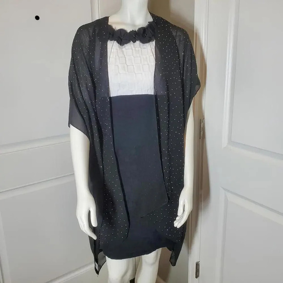 Jessica Mcclintock Vintage Black Silver Studded Kimono - Picture 5 of 16